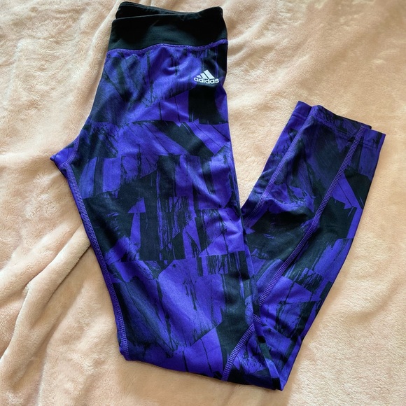 Purple and Black Adidas Leggings - Picture 1 of 2